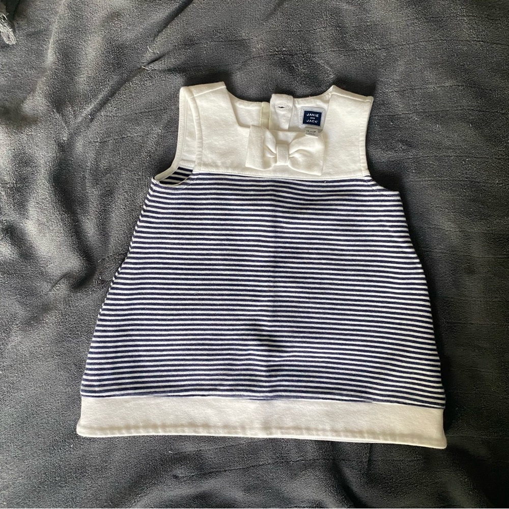 Janie and Jack Navy Blue Striped Sleeveless Dress Size: 12-18 Months